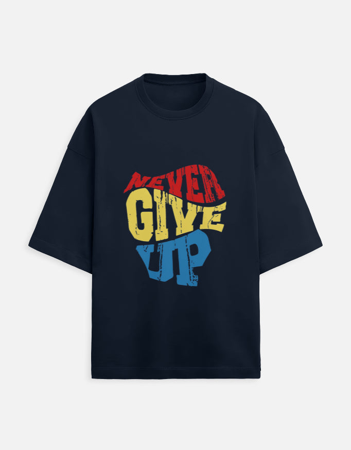 Never Give Up Oversized T-Shirt, Navy Blue