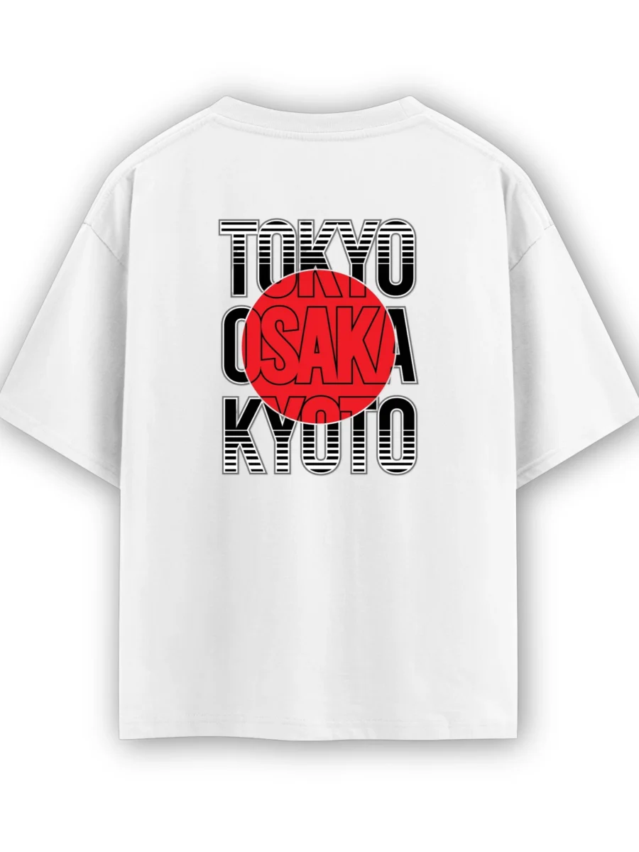 Tokyo Osaka oversized t-shirt showing the back-printed graphic