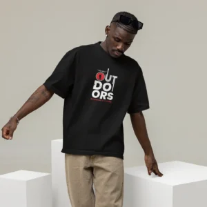 Outdoors design on a black oversized t-shirt