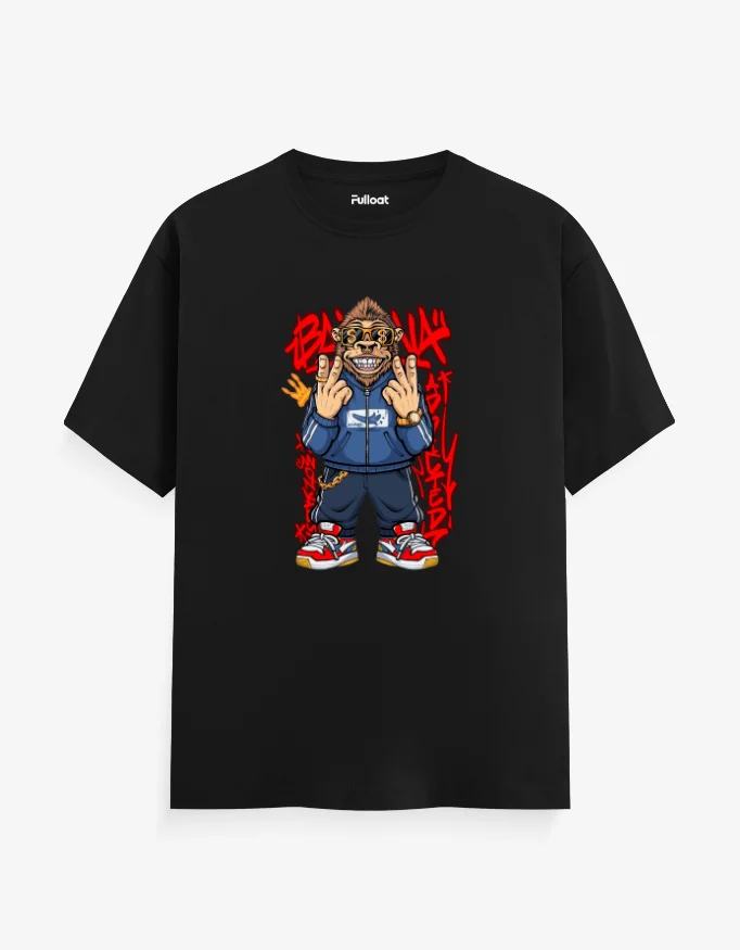 Monkey gorilla t-shirt with funky illustration on black cotton