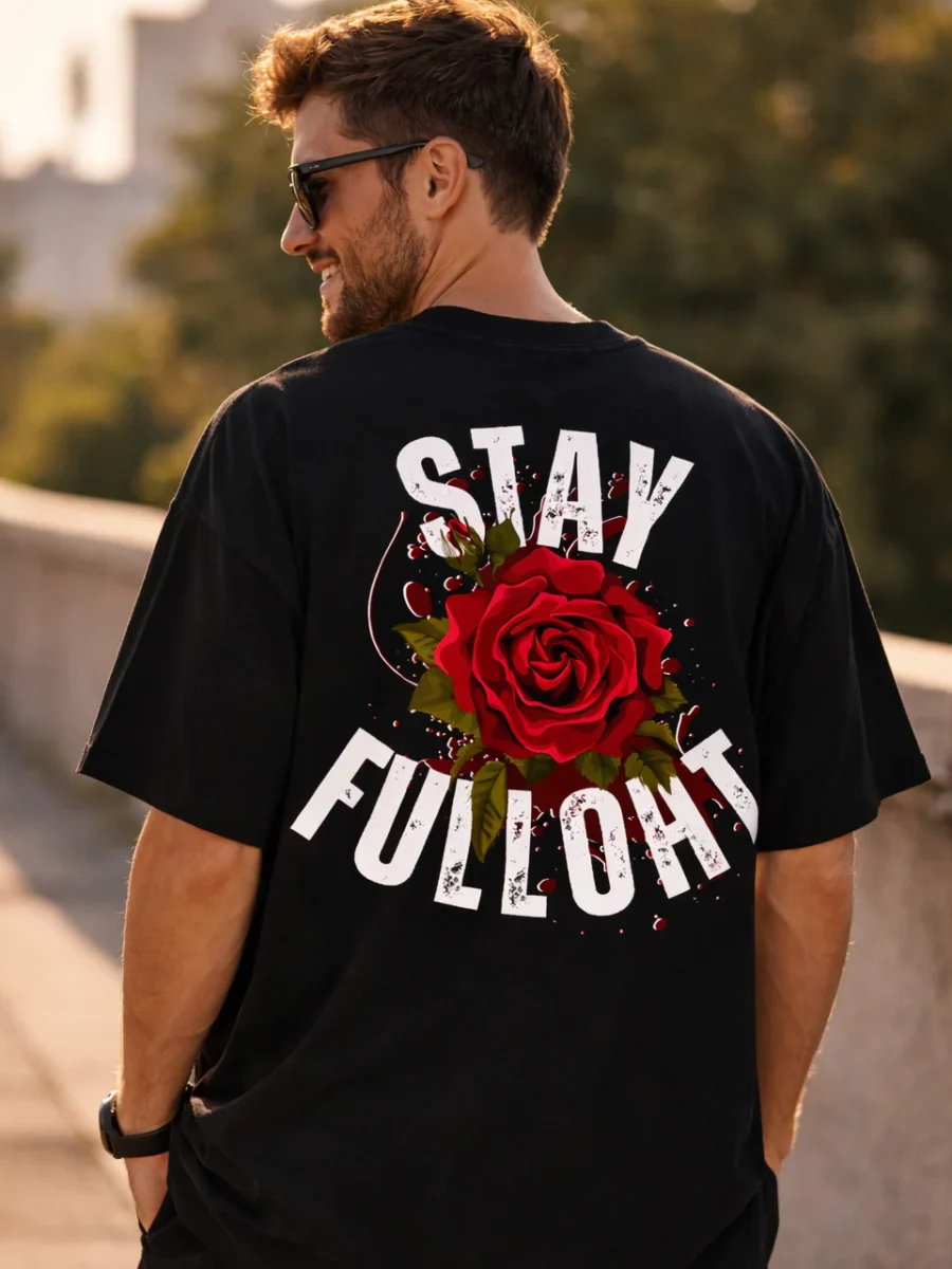 Stay Fulloat rose signature oversized t-shirt in 220 GSM cotton