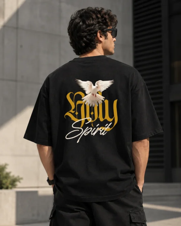 Loyalty Spirit Streetwear Portrait Oversized T-Shirt in black, front view