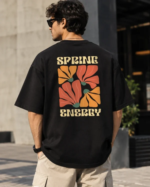 Spring Energy Oversized T-Shirt in black, back print