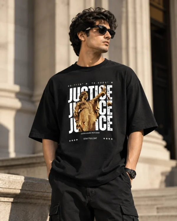 Streetwear Justice By The Columns Oversized T-Shirt in black – front view
