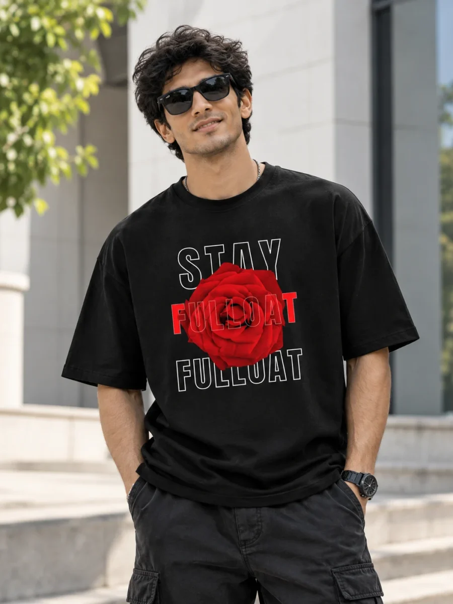 Urban Rose Graphic Streetwear Portrait Oversized T-Shirt