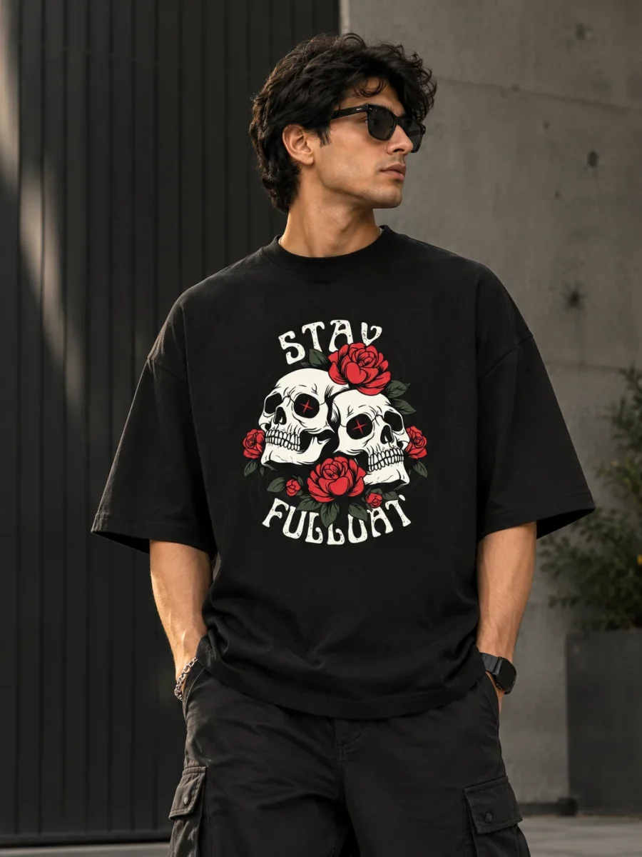 Urban Streetwear Skull Graphic Portrait Oversized T-Shirt